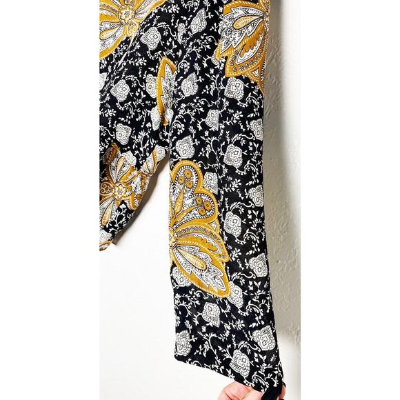 A.L.C. Women's Floral Lox Silk Top Black Gold Keyhole/V Neck Long Sleeve Peplum - Picture 10 of 13